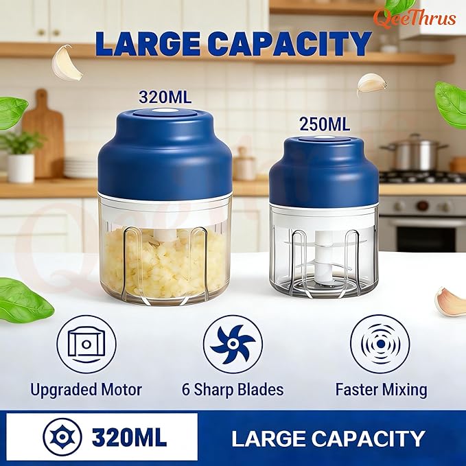 Mini Electric Food, Vegetable, Onion, Garlic, Nut Chopper, Processor & Cutter with Container