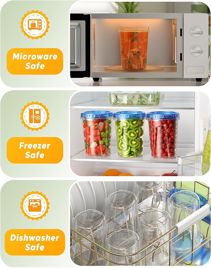 BiuLeon 6 Pack-34 oz Freezer Storage Containers, Plastic Food Storage Containers with Twist Top Lids, BPA Free and Reusable Soup Containers with Lids, Leakproof/Microwave/Dishwasher Safe