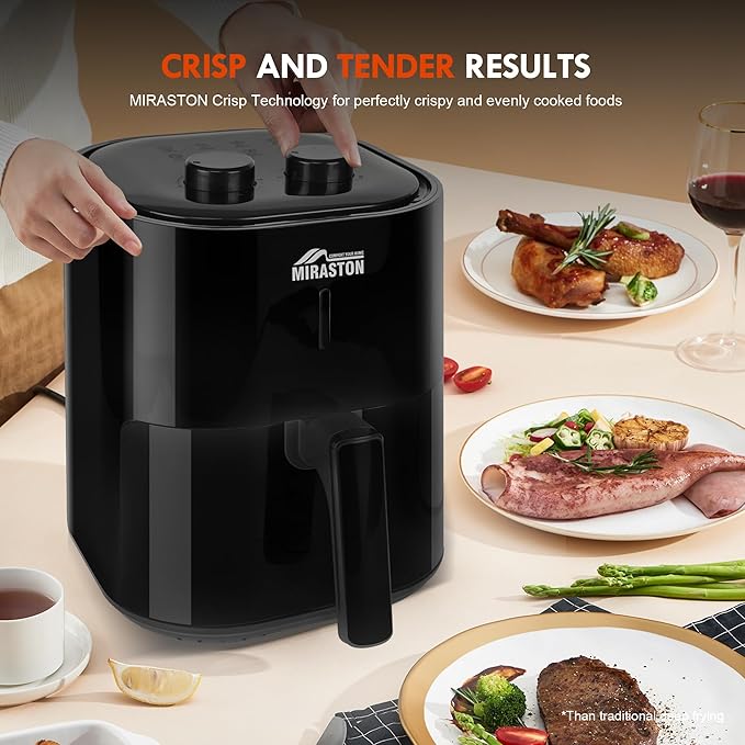 4.5QT Air Fryer, Classic Black Dials Control for Small Place Dorm Apartment Office, Easy Cooking for Breakfast, Dinner, Snacks, Nonstick Square Basket, Dishwasher Safe, Fit for 1-3 People