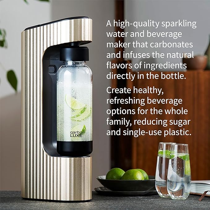 Twenty39 qarbo LUXE Premium Sparkling Water & Beverage Maker – Anodised Aluminium, Carbonates Any Drink includes 3 bottles caps (cylinder not included)