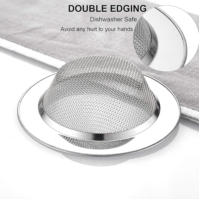 LASSHSWA 3 PCS Kitchen Sink Strainer Stainless Steel, Kitchen Sink Drain Strainer，Sink Strainers with Large Wide Rim 4.5" Diameter for Kitchen Sinks