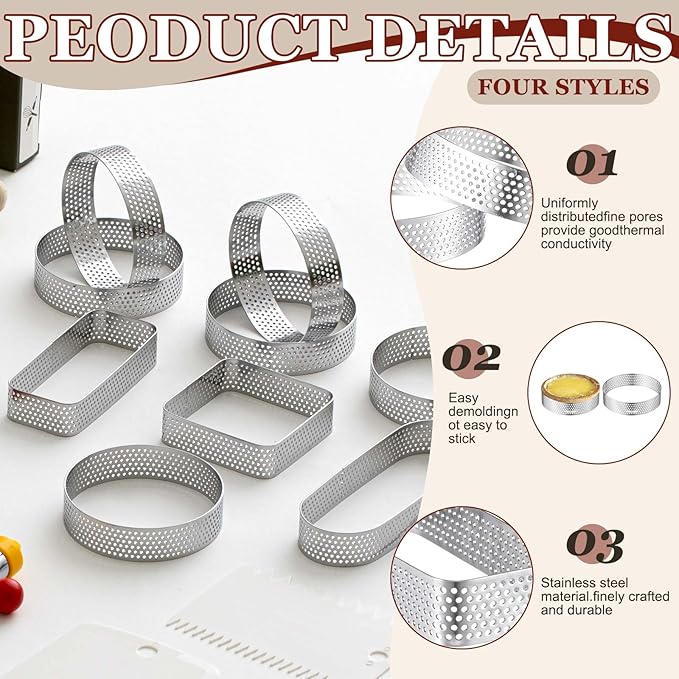 Teenyyou French Tart Baking Kit for Adults, Parisian Cooking Tools for Pastry Dessert, Christmas Baking Gifts for Women Men Beginners, Perforated Tart Rings Mat Pastry Making Kitchen Cooking Supplies