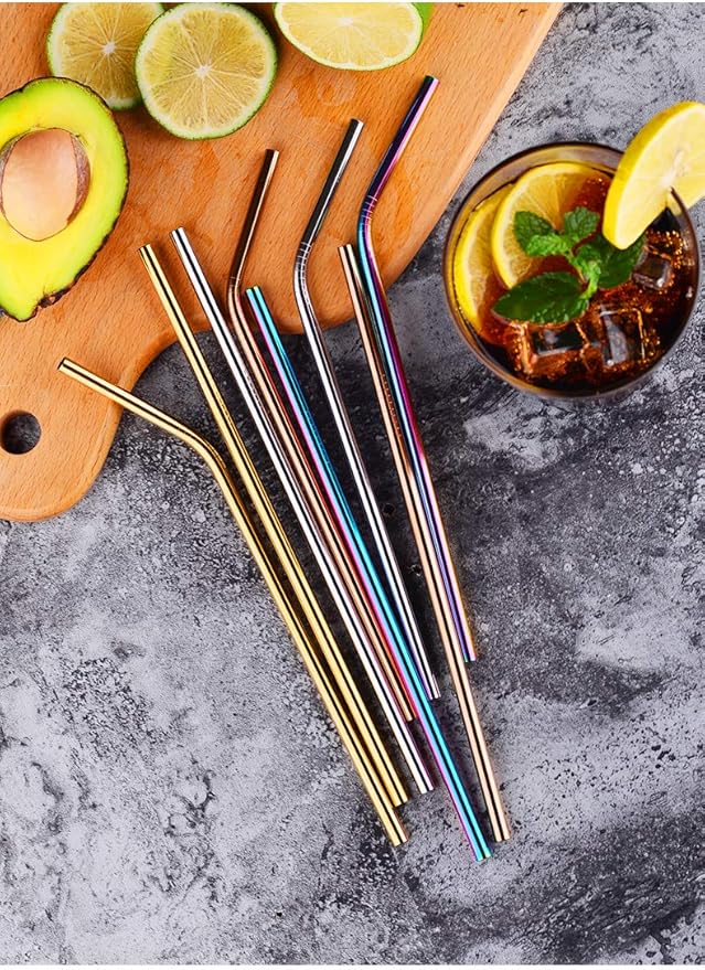 100Pcs Rainbow Reusable Stainless Steel Metal Straws for Bulk Order. NiceCaTeLe 8.5” Kids Toddler Baby Child Drinking Straws for 20oz Tumblers Yeti Dishwasher Safe(8.5" Long, Rainbow-100pcs Straight)