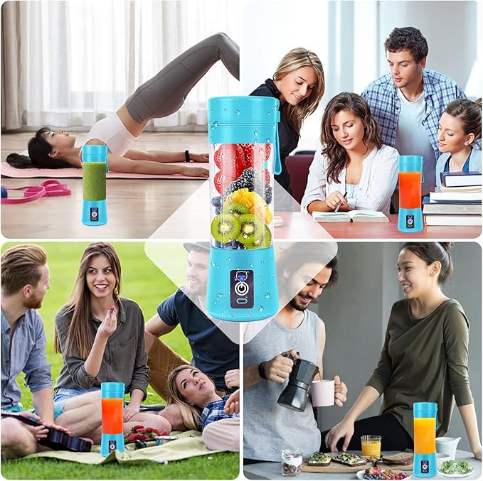 MIAOKE Portable Smoothie Blender, Personal Mini Juice Blender with Six Blades in 3D, USB Rechargeable Juicer Cup for Home/Office/Outdoors (Blue)