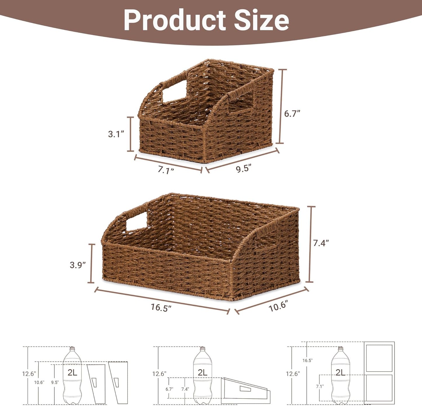 Wicker Baskets for Organizing,Pantry, Kitchen Counter with Handles, Handwoven Woven Storage Baskets for Fruit, Bread, Vegetable, Paper Storage Bins for Shelves, 3 Pack, Brown 2 Set