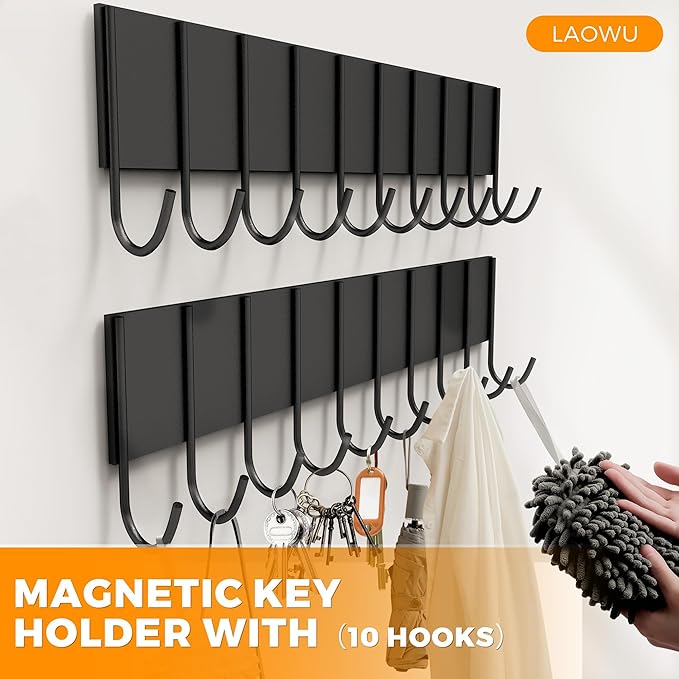 Magnetic Key Holder For Fridge With 10 Hooks, Magnetic Utensil Holder For Wall, Strong Magnetic Key Hanger Hooks Organizer, Magnent Key Rack For Kitchen Metal Door Garage Grill Tools Coat Towel Purse