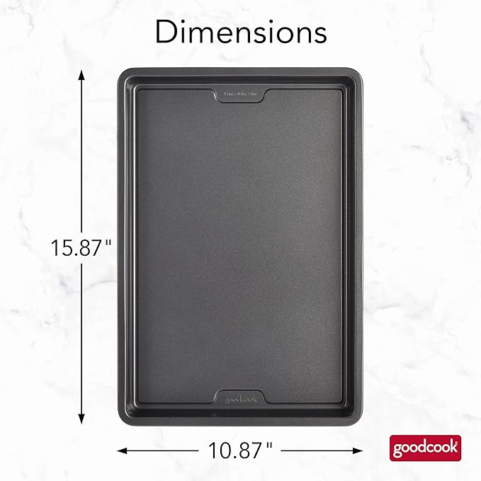 GoodCook PRO Medium Baking Sheet Pan Nonstick Warp & Scratch-Resistant Dishwasher-Safe Carbon Steel Construction for Even Baking Oven Safe to 480°F, 10 x 15-Inch, Gray