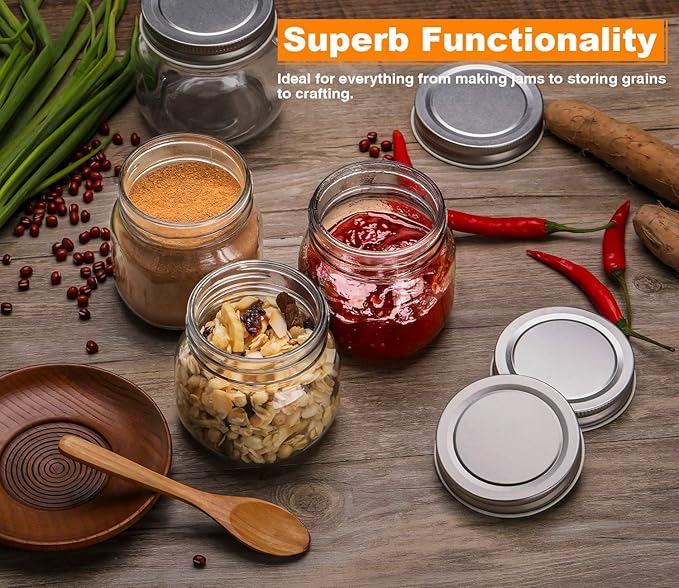 Mason Jars 8 oz 30 Pack- Small Mason Jars With Silver Lids -1/4 Quart Canning Jars| Storage Glass Jars With Lids For Jelly, Jam, Honey, Pickles - Spice Glass Jars - With 30 Chalkboard Labels