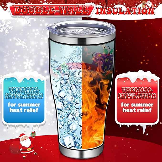 Mifoci 4 Pcs 30 oz Christmas Tumbler with Lid and Straw Stainless Steel Christmas Mug Double Insulated Cup Insulated Coffee Tumbler with Straw Brush for Holiday Coworkers Women Gifts(Style 3)