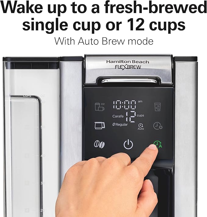 Hamilton Beach FlexBrew Advanced 5-in-1 Programmable 12 Cup Drip and Single Serve Hot & Iced Coffee Maker with Movable 60 oz. Water Reservoir, Fast Brewing, Black R49965 (Renewed)