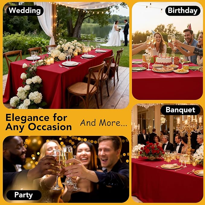 6-Pack Red Tablecloths for Square Tables, 54 x 54 Inches, Stain-Resistant Polyester Fabric for 2 Foot Tables - Washable Table Covers for Weddings, Banquets, Birthday Parties, Events