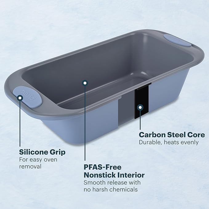 Pyrex (8-Piece) Metal Bakeware Set, Lightweight Stainless Steel Baking Trays with Heatsafe Silicone Handles, Cookie & Muffin Sheets, Round/Square Baking Pans, Cerulean