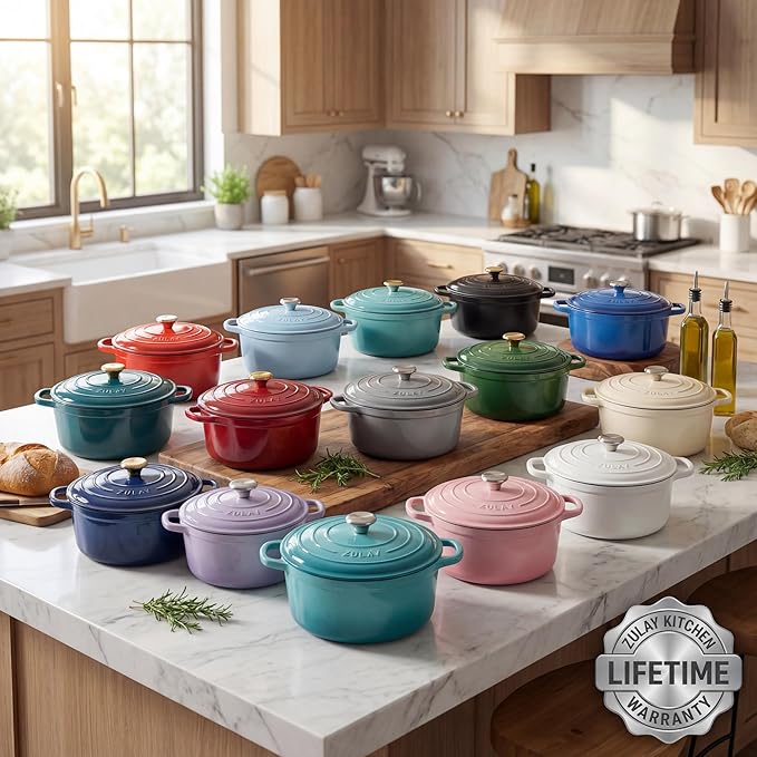 Zulay Kitchen 6 Quart Enameled Cast Iron Dutch Oven Pot with Lid – Premium Durability & Oven Safe up to 500°F – Heavy Duty Cookware Perfect for Bread Baking, Stews, Braising & Roasting - Aventurine