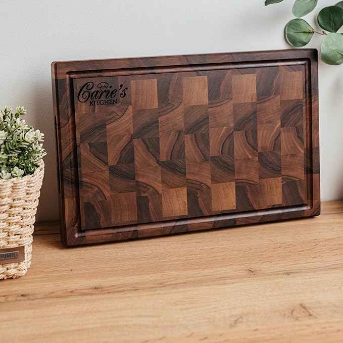Handmade Personalized Walnut End Grain Cutting Board – Custom Engraved Wood Chopping Block, Perfect Gift for Home Chefs by GrainWoods (14x9x2 Inches)