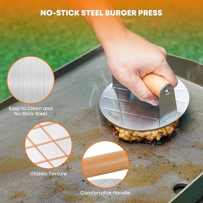 Stanbroil 5 Piece Smash Burger Press Kit for Flat Top Grill - Stainless Steel Grill Spatula and Burger Smasher, Spice Shaker, Squeeze Bottles and Patty Paper for BBQ Griddle Cooking