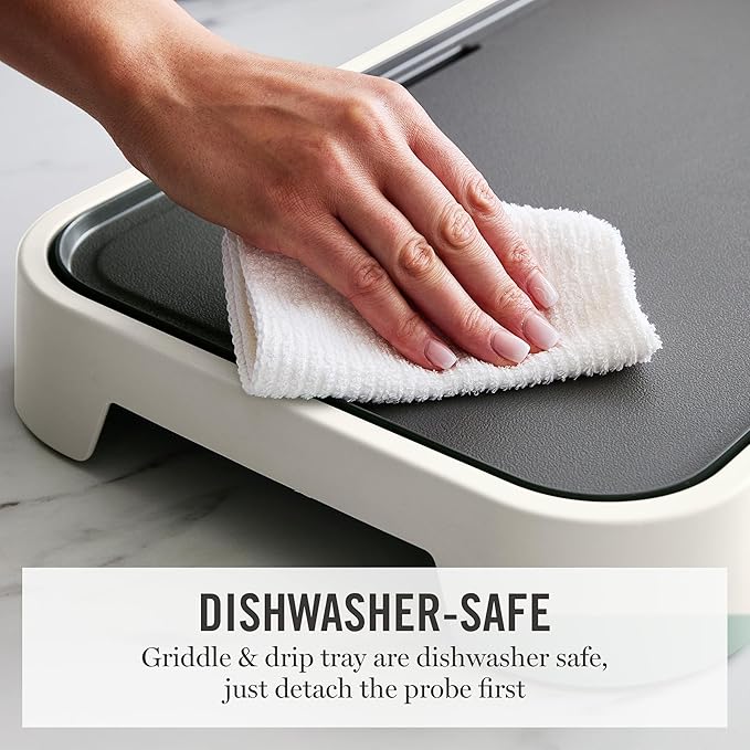 Martha Stewart 12” x 22” Electric Griddle, XL Ceramic Nonstick Flat Top Cooking Surface, Adjustable Temperature Dial, Drip Tray, Dishwasher Safe, 1500W Fast Even Heating, Pancakes & Eggs, Linen White