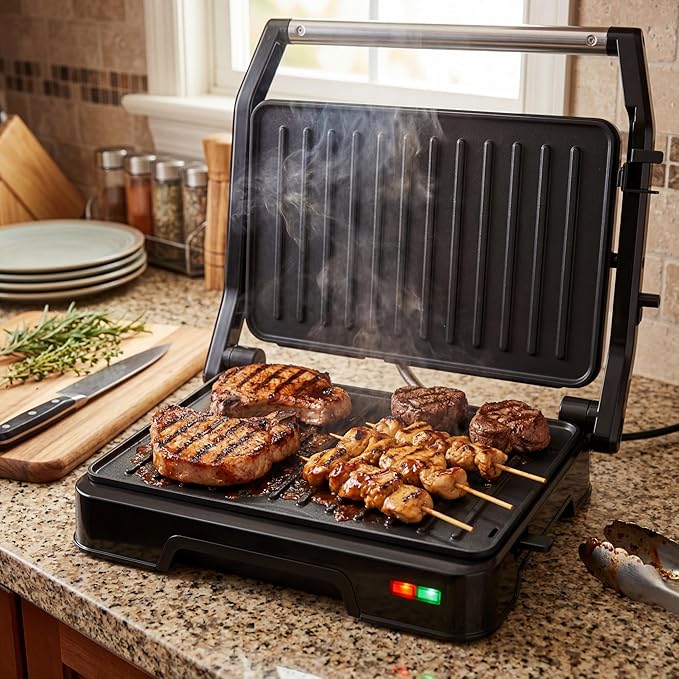 KEINVE Panini Press Grill & Sandwich Maker - 2-Slice, 180° Adjustable Hinge, 850W Electric Grill Non-Stick Cast Aluminum Plates for Panini, Steak, Bread & More, Easy to Clean, Perfect for Kitchen