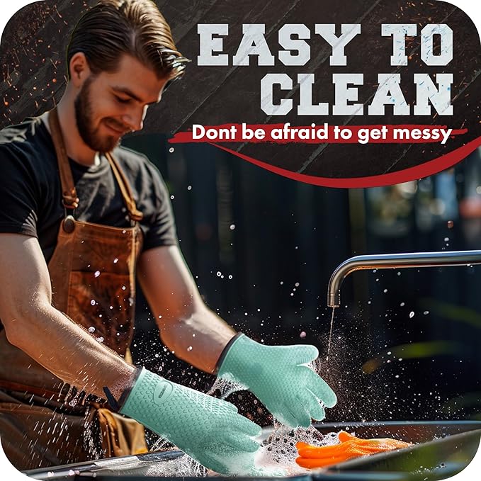 KITCHEN PERFECTION Silicone Smoker Oven Gloves -Extreme Heat Resistant BBQ Gloves -Handle Hot Food Right on Your Smoker Grill Fryer Pit|Waterproof Oven Mitts Grill Gloves |Superior Value Set+3 Bonuses