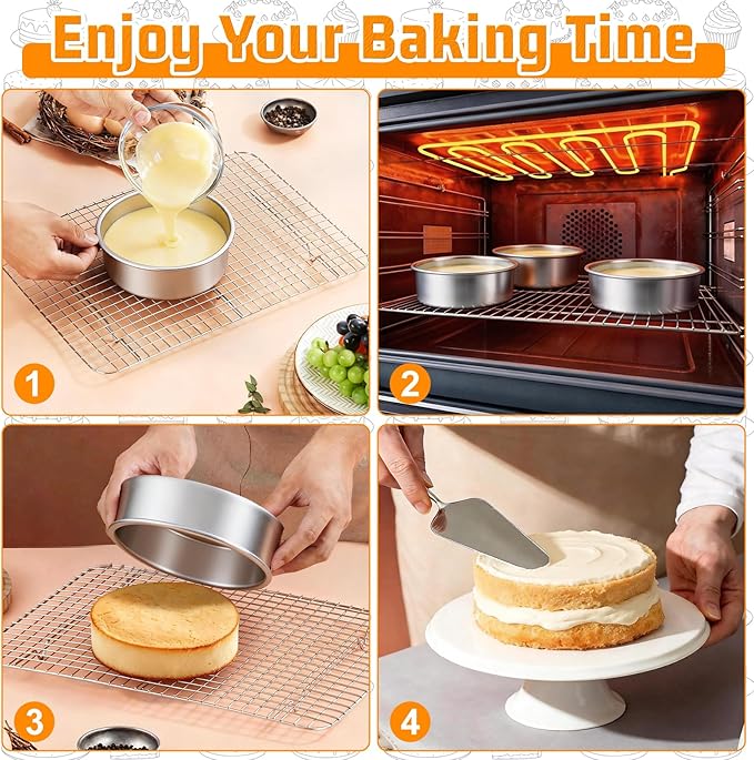 E-far 5 Inch Cake Pan Set of 3, Stainless Steel Small Round Baking Pans Tins for Layer Smash Birthday Cakes, Dishwasher & Oven Safe, Healthy & Non-toxic, Leak Proof & Mirror Polished