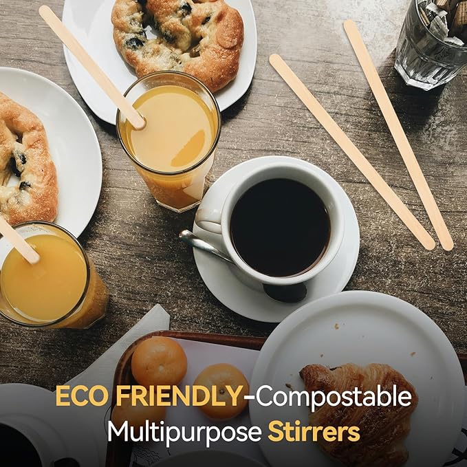 300 Count Bamboo Coffee Stirrer - Disposable 7 inches Long Wooden Stir Sticks for Coffee and Cocktails - Smooth, Splinter-Free Beverage Mixers - Ideal for Cafe, Bars and Drink Stations