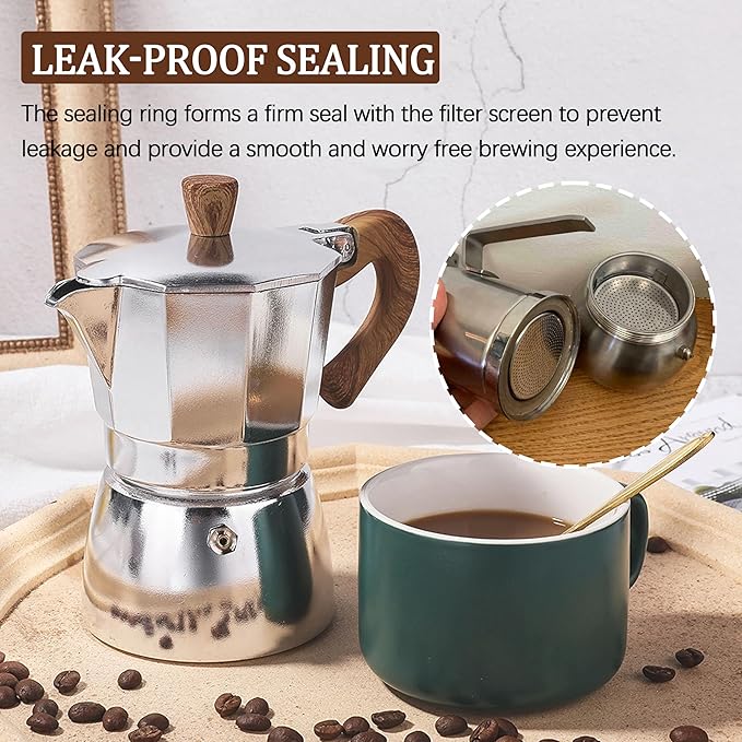 Silicone Sealing Ring Aluminum Replacement Filter 1 Cup For Stove Top Espresso Maker Replacement Filler Parts Set Includes 1 Filter and 3 Upgraded Silicone Fings