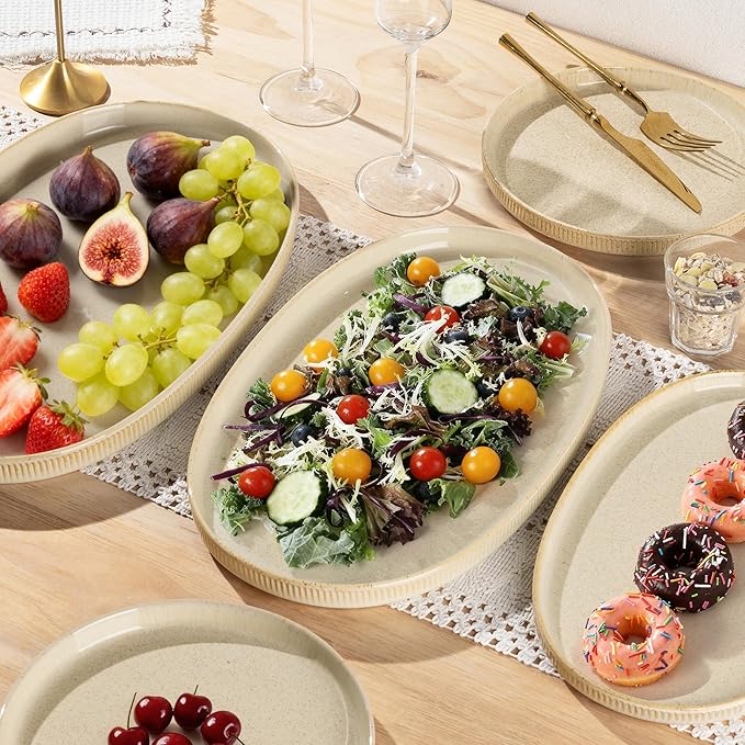 theterra Ceramic Serving Platter, 15.6"/14.4"/12.2" Oval Serving Dishes for Entertaining, Oven Safe, Microwave Safe, Serving Plates Set of 3 for Wedding, Party, Turkey, Cappuccino