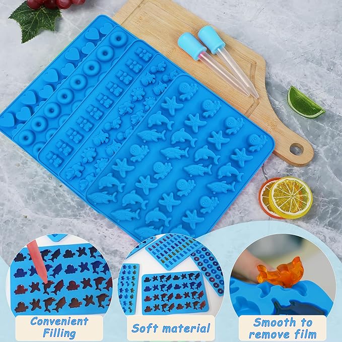 Sidosir 7Pcs Silicone Marine Theme Starfish Ocean Molds, Non-Stick Dinasur Chocolate Mold for Parties, Silicone Bear Gummy Mold for Make Gummies, Gummy Heart for Home Diy