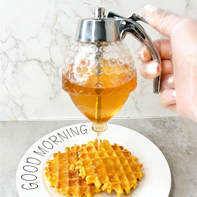 Acrylic Honey Dispenser, Honey Pot with Base, Maple Syrup Honey Container, Anti Drip Honey Jar
