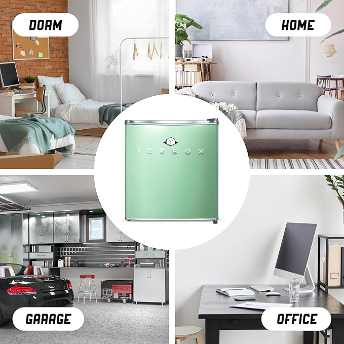 ICEBOX 1.7 Cu. Ft. Compact Refrigerator, ENERGY STAR Certified Small Refrigerator, Single Door Mini Fridge with Chiller Compartment, R600a Refrigerant, IBCR17MNT, Mint Green