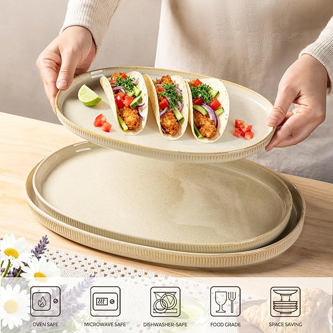 theterra Ceramic Serving Platter, 15.6"/14.4"/12.2" Oval Serving Dishes for Entertaining, Oven Safe, Microwave Safe, Serving Plates Set of 3 for Wedding, Party, Turkey, Cappuccino
