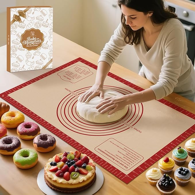 Silicone Baking Mat, Reusable Non-Stick Pastry Mat for Rolling Out Dough, Pizza Crust Pie Baking Mat, Cookies, Cake, Bread, Chocolate, Pastry, Oven Mat