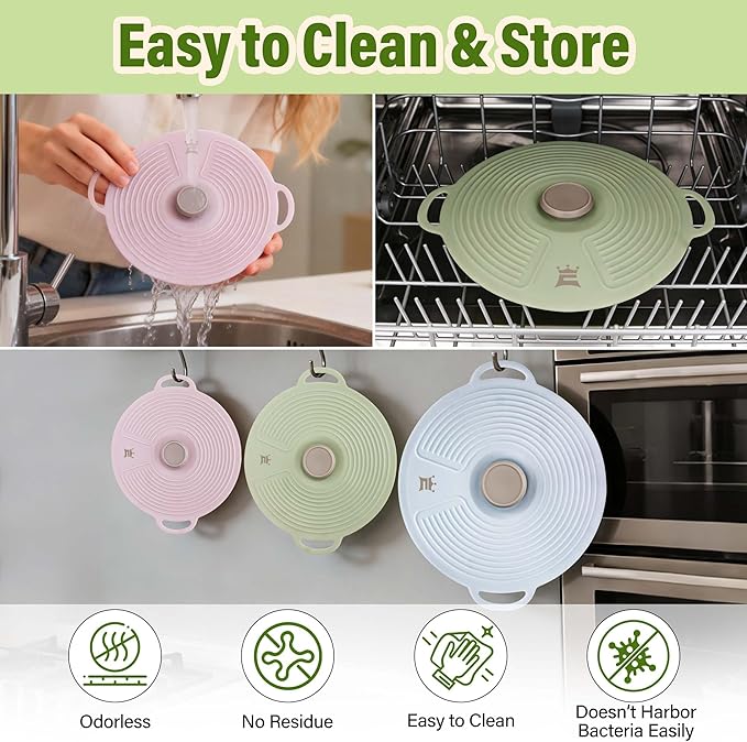 Silicone Lids for Bowl 3 Pack, Microwave Splatter Cover with 3 Sizes Reusable Heat Resistant Lids Fits Bowls, Plates, Pots, Pans, Skillets, Stove Top, Oven, Fridge Dishwasher Safe