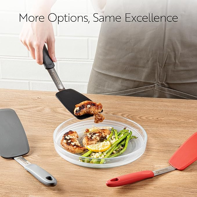Restaurantware Comfy Grip 13.3 x 4 Inch Silicone Turner 1 Durable Cooking Turner - Stainless Steel Body Rubber Handle With Hole Gray Silicone Flipper Spatula Tolerates Up To 446F Dishwashable