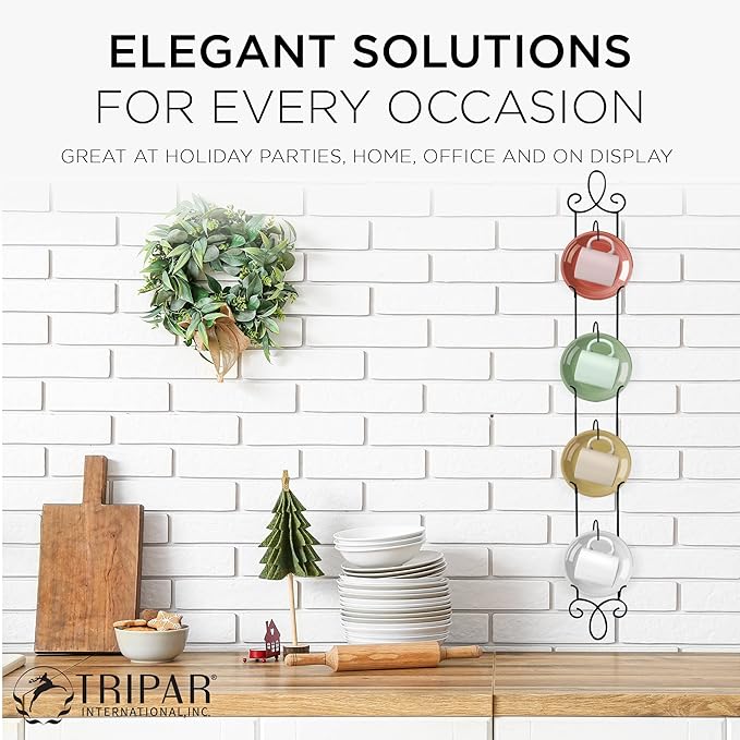 Tripar Augusta 4-Tier Vertical Black Cup and Saucer Plate Rack for Collectible Plates, Plaques, Dishes, & China