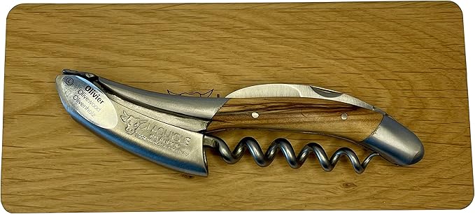 Laguiole En Aubrac Sommelier Waiter's Corkscrew, Olivewood Handle, Wine Opener With Foil Cutter & Bottle Opener, Brushed Bolster