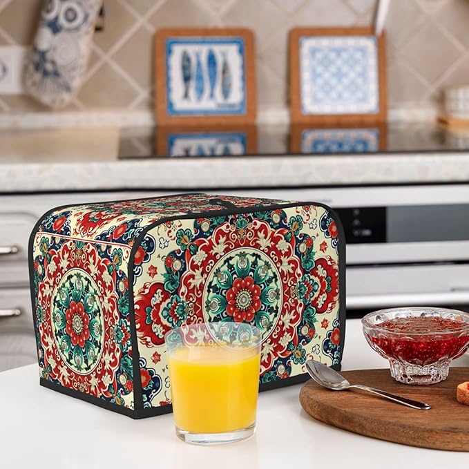Traditional Retro Pattern Toaster Cover 2 Slice, Cute Rural Bread Machine Cover, Washable Dust-Proof Cover for Kitchen Small Appliance Cover,with Top Handle