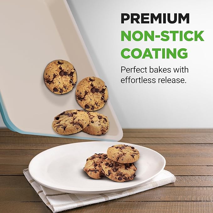 NutriChef 6-Piece Baking Pan Set, Premium Carbon Steel Bakeware with Durable Ceramic Non-Stick Coating - Includes Wide Baking Pan, Medium Size Cookie Sheet, Muffin Pan, Cake & Loaf Pan - Turquoise
