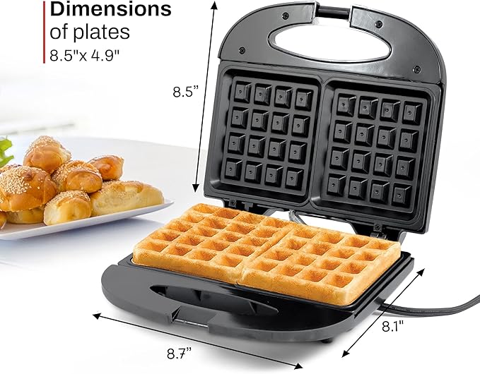 Elite Gourmet Maxi-Matic Electric Nonstick Belgian Waffle Iron Snack Maker Machine, Breakfast, Sandwiches, Compact & Portable, 2 Slice, Black