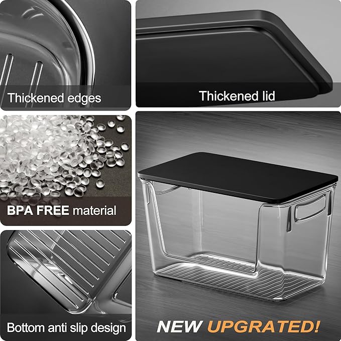 Pantry Organizers Storage, Under Sink Organizer Trash Bag Holder with Bamboo Lids Large Capacity Clear Storage Bins for Onion, Potato, Garlic, Canned Food Kitchen Countertop Organizer (Black lid)