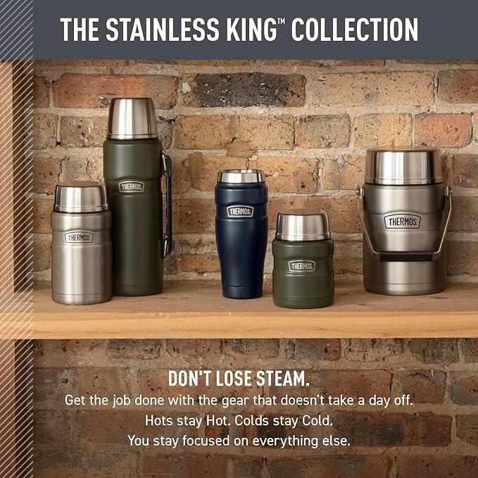 THERMOS Stainless King Vacuum-Insulated Stainless Steel Tumbler - 16oz, Rustic Red - Insulated Coffee Tumbler for Hot & Cold Drinks - Leak-Proof & Sweat-Proof for Commuting & Traveling