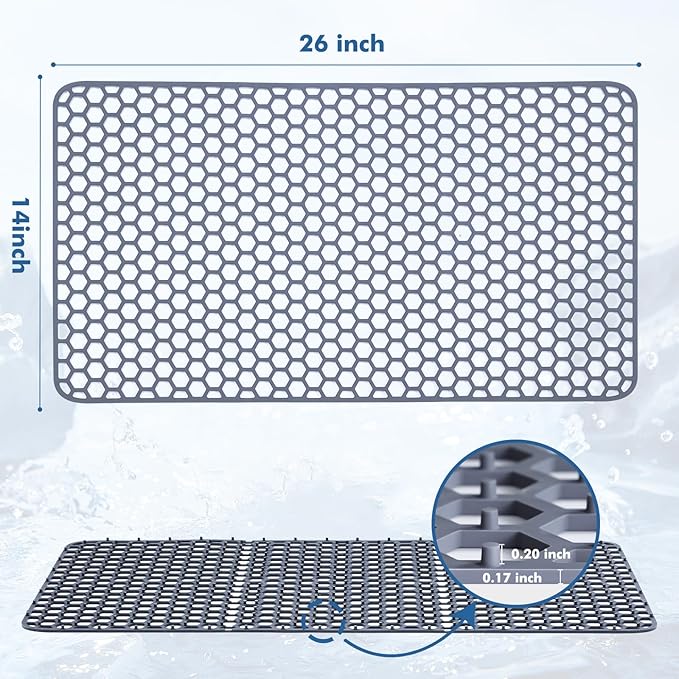 Bestjing Silicone Sink Protectors for Kitchen Sink - 26"x 14" Kitchen Protector Accessory, Non-Slip Heat Resistan Mat for Bottom of Farmhouse Stainless Steel Porcelain, Dishwasher Safe (Gray)