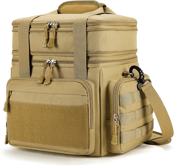 Gafetrey Tactical Lunch Box for Men, Insulated Lunch Bag Adult, Thermal Lunchbox Leakproof Waterproof Cooler Bag, Dual Compartment Lunch tote, Large Lunch Pail for Work Office Travel(Khaki) 15L