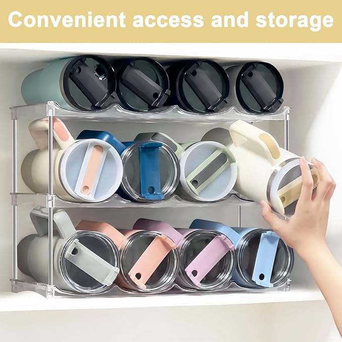 Water Bottle Organizer - Stackable Water Bottle Holder for Cabinet, Large Compartment Tumbler Organizer Wine Racks, Kitchen Organization and Storage for Stanley Cup Holder, 4 Tier Hold 16