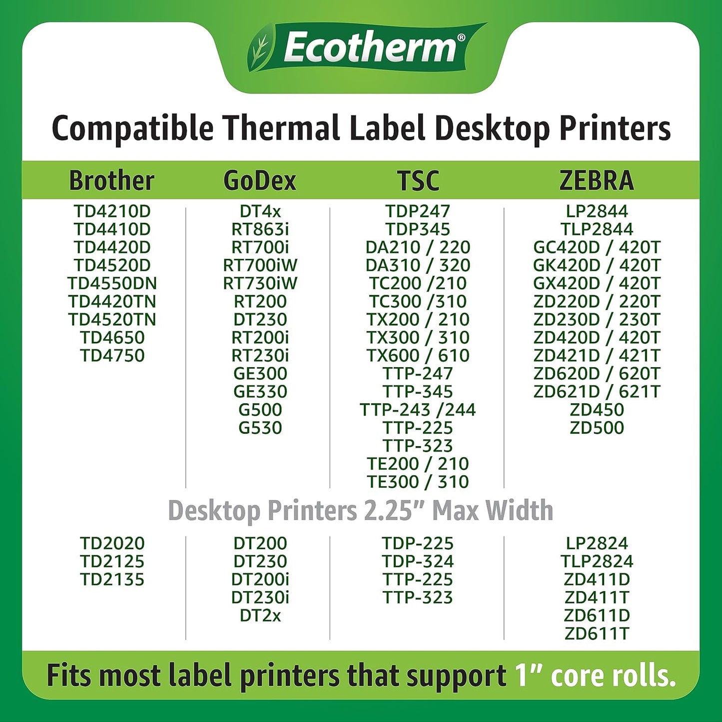 4" x 3" Thermal Labels | 4 Rolls | 2100 Labels | fits Zebra, Munbyn, Rollo, Godex, Arkscan, iDPRT, Offnova Thermal Label Printers and More | Blank White Adhesive Stickers by Ecotherm