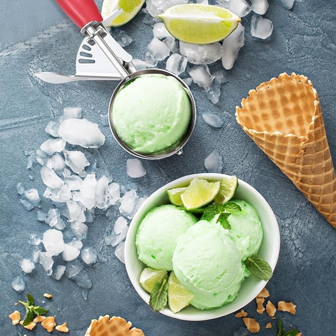 Reallnaive 2 Pcs Release Cookie Scoops Ice Cream Scooper with Trigger Release Portion Scoop Stainless Steel for Portion Control, Baking Food, Cookie Dough (1.33 oz,Red)