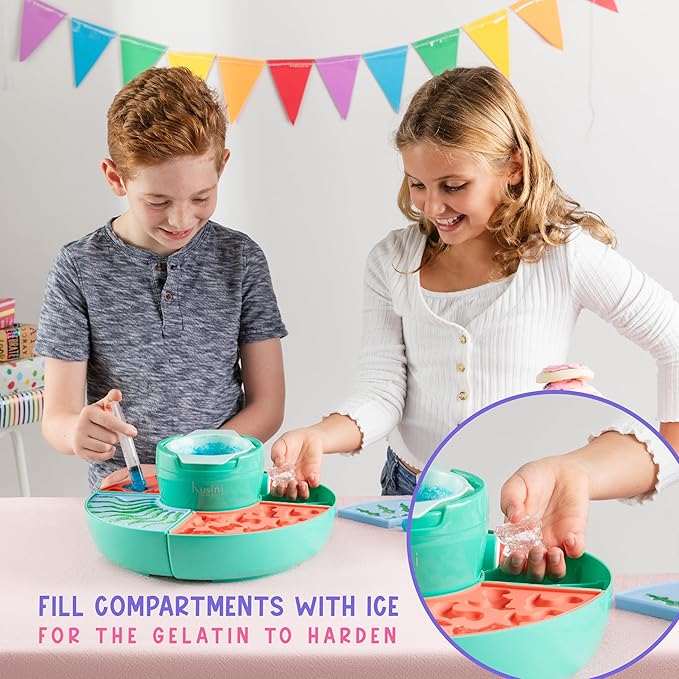 Kusini Gummy Candy Making Kit for Kids & Adults - 4 Mold Shapes, Heating Base – Gummy Bear, Candy Lab Machine Maker – Unique Fun Gifts for Kids Ages 6+ Years Old Girl & Boys, DIY Science Crafts Kits