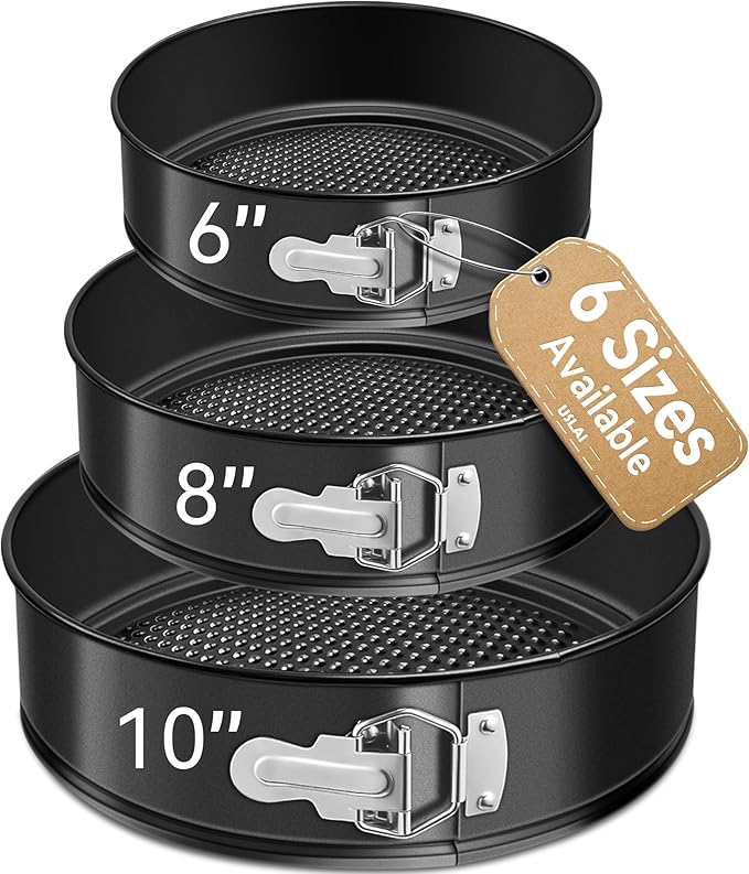 USLAI Springform Pan, 6+8+10 Inch Nonstick Cheesecake Pan with Removable Bottom, Easy to Clean, Ideal for Baking Cakes, Pies and Quiches - Set of 3