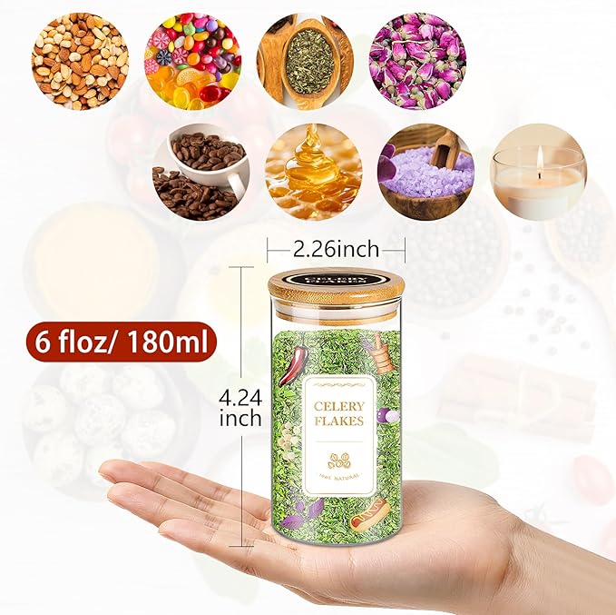 BGraceyy Spice Jars with Labels, 30Pcs 6oz Glass Spice Jars with Bamboo Lids, Minimalist Stackable Airtight Spice Containers with 426 labels for Kitchen Seasoning, Tea, Herbs, Coffee, Sugar,Shells