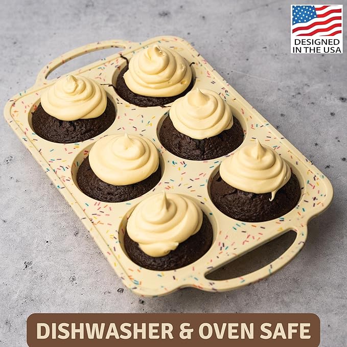 BAKE BOSS Confetti Silicone Jumbo Muffin Pan 6 Cup–Non-Stick Cupcake Pans for Baking, Heavy-Duty Large Silicone Muffin Pans for Baking, BPA-Free, Easy-Release, Oven & Dishwasher Safe