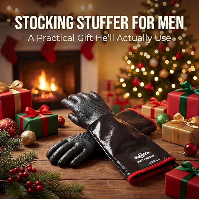 RAPICCA 932°F Heat Resistant BBQ Grill Gloves: Oil Resistant Waterproof for Smoking Grilling Cooking Barbecue Deep Frying Turkey Rotisserie Handling Hot Greasy Meat | Great Stocking Stuffers for Men